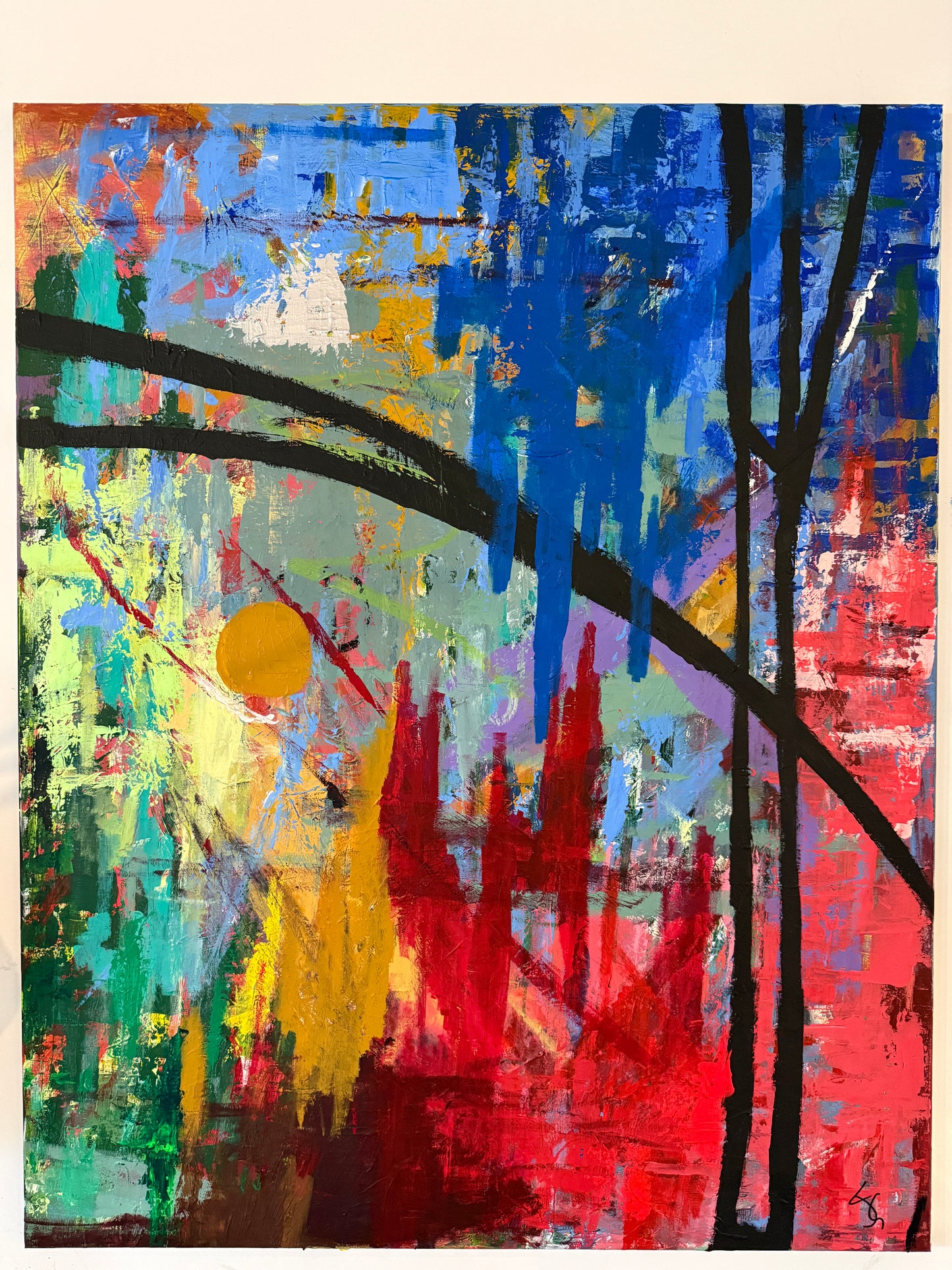 Abstract painting with a mix of colors and shapes