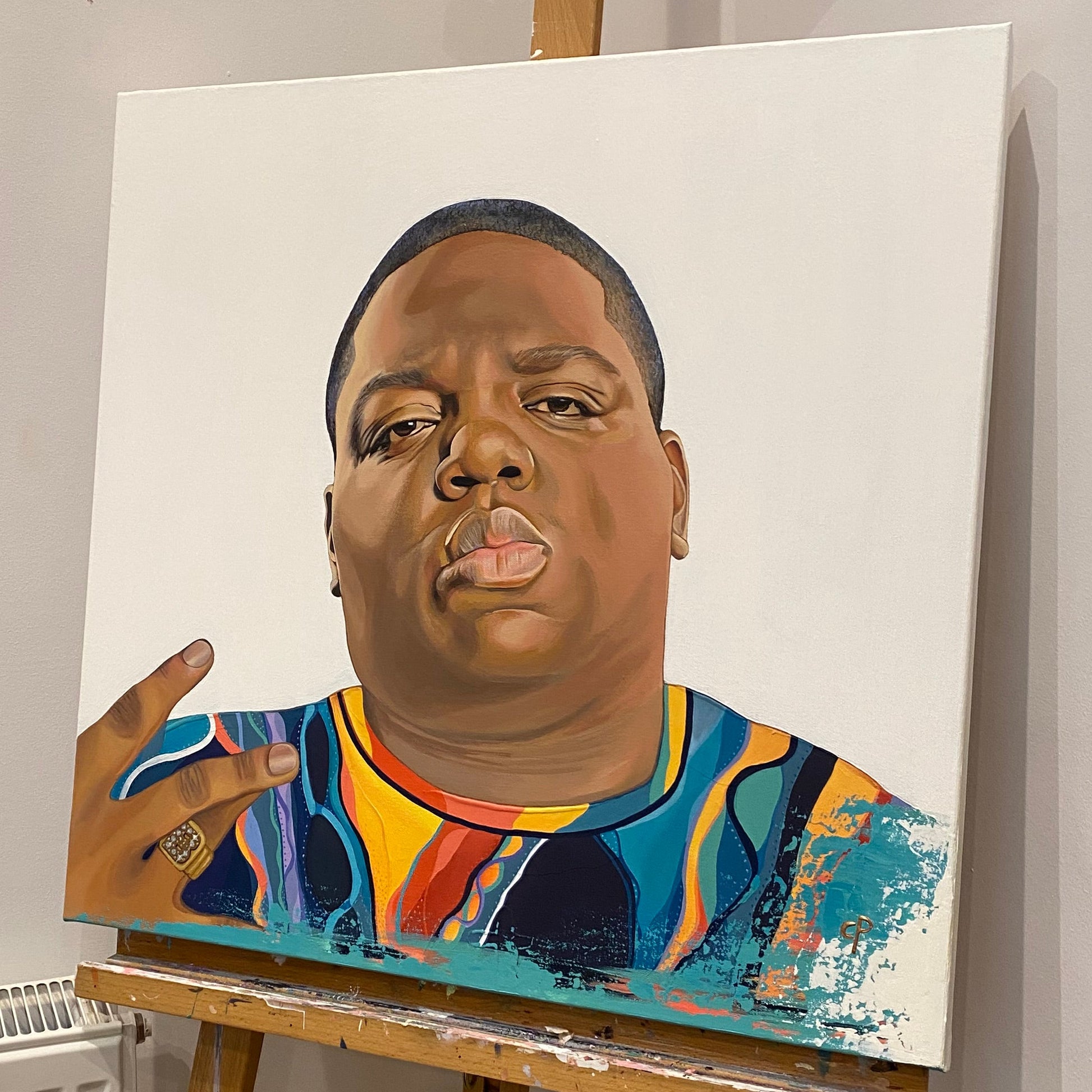 Biggie Smalls colorful portrait painting available at HEADS Art Gallery.