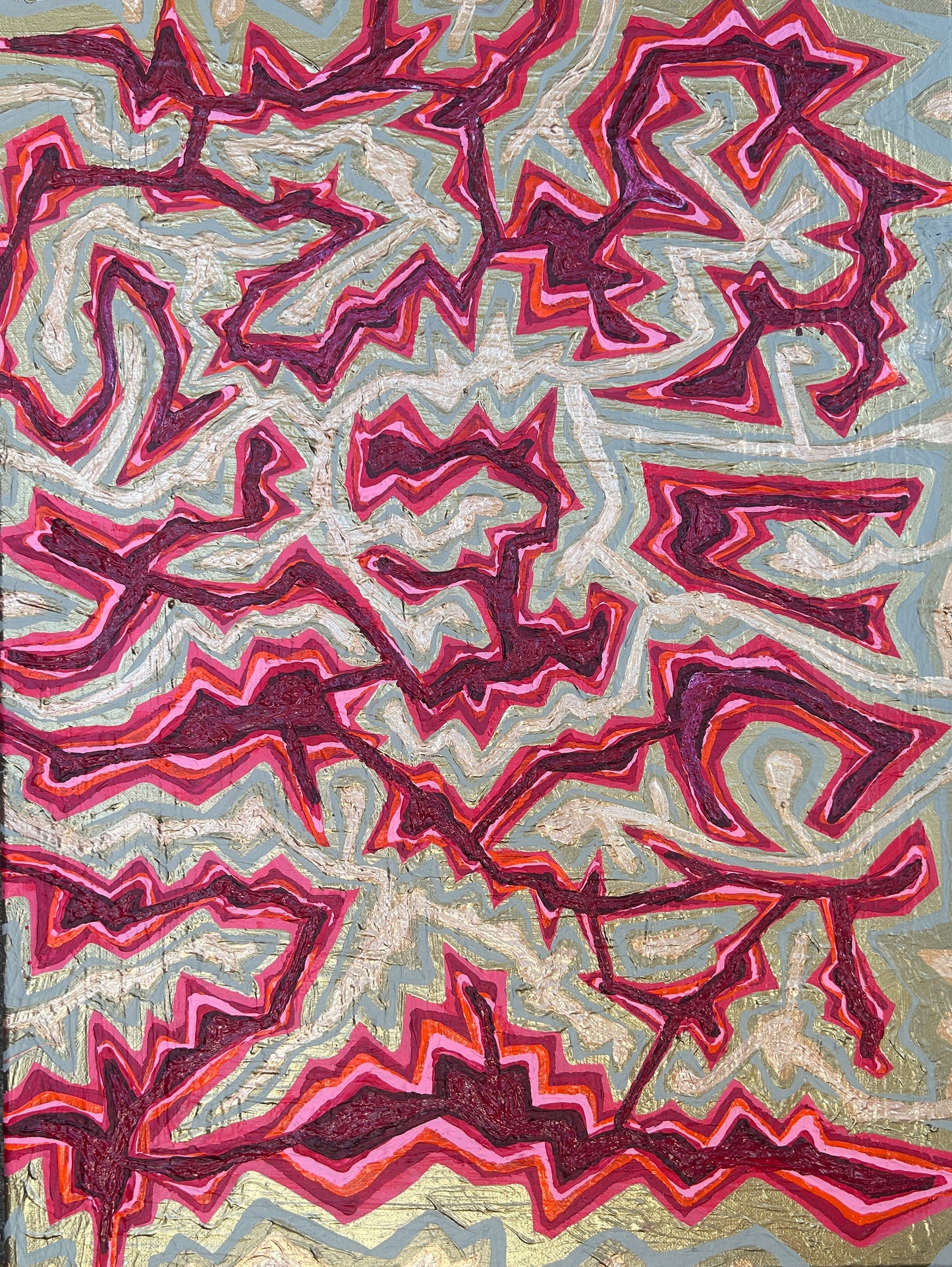Abstract pattern with red and purple shapes on a textured background