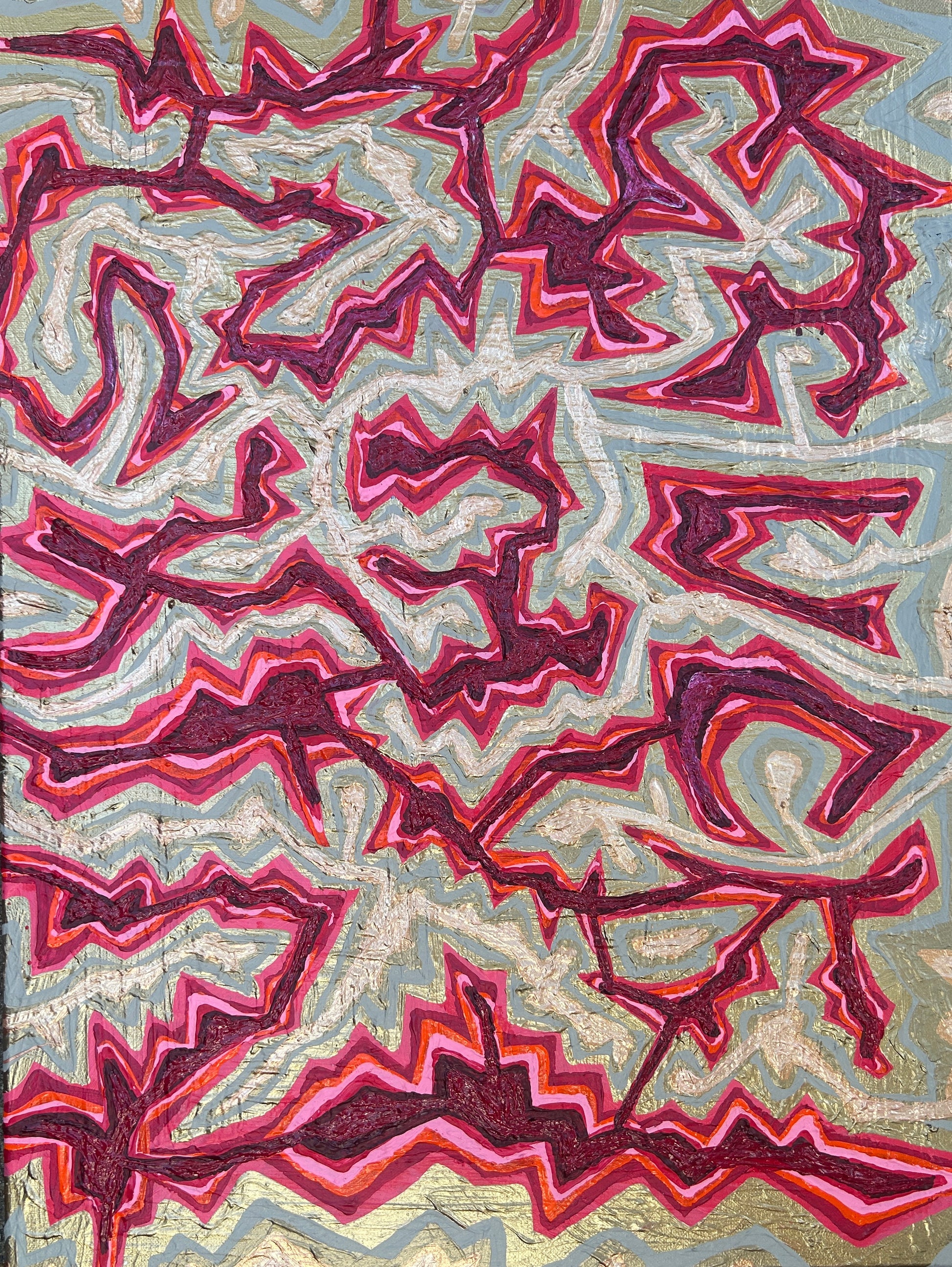 Abstract pattern with red and purple shapes on a textured background
