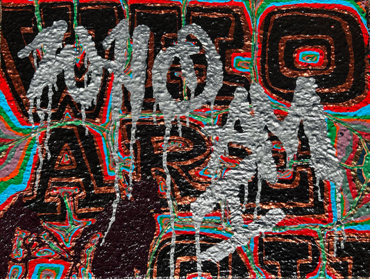 Colorful abstract design with text overlay on a black background