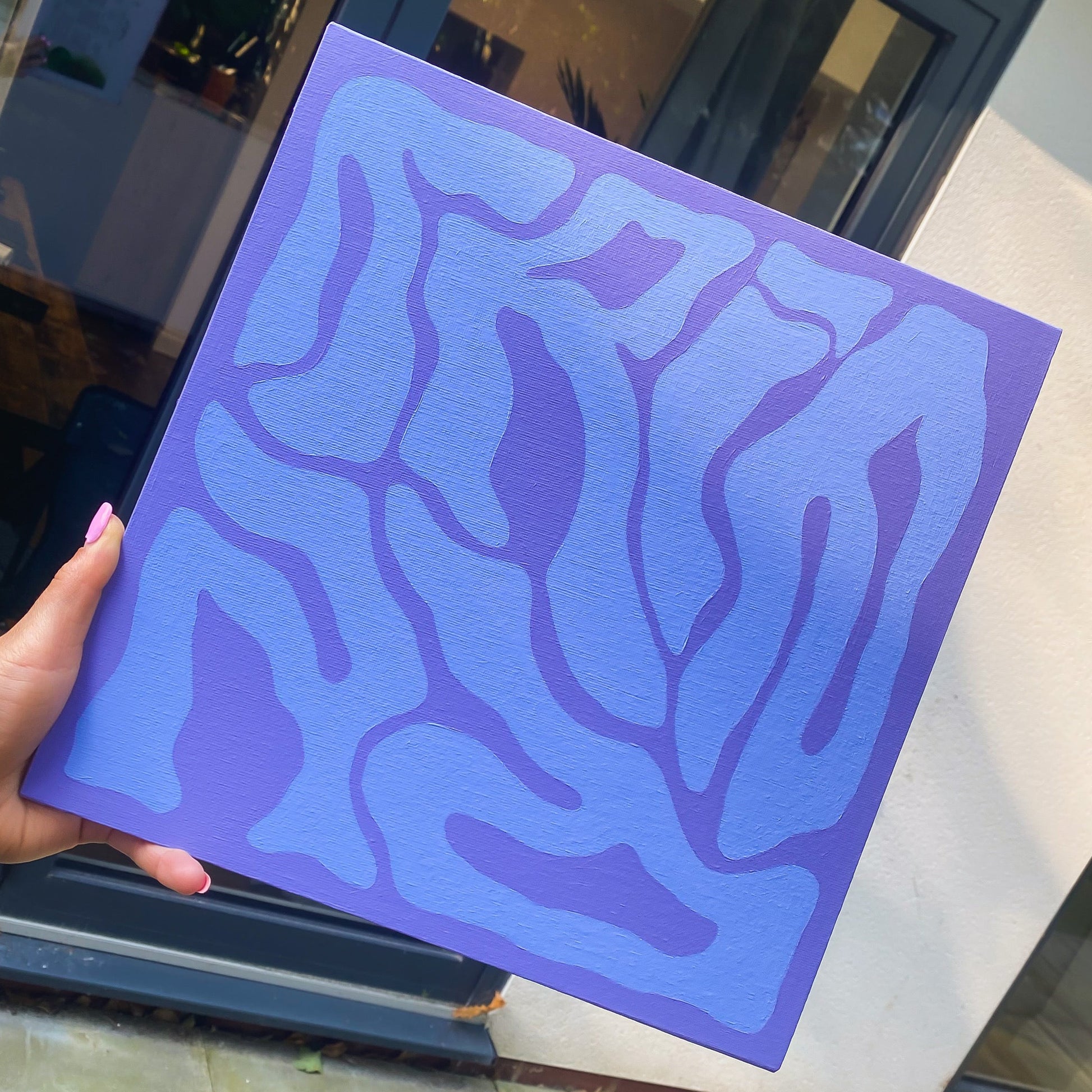 Modern purple geometric maze art piece, perfect for contemporary home decor, from the Heads Gallery collection available at HEADS Art Gallery.