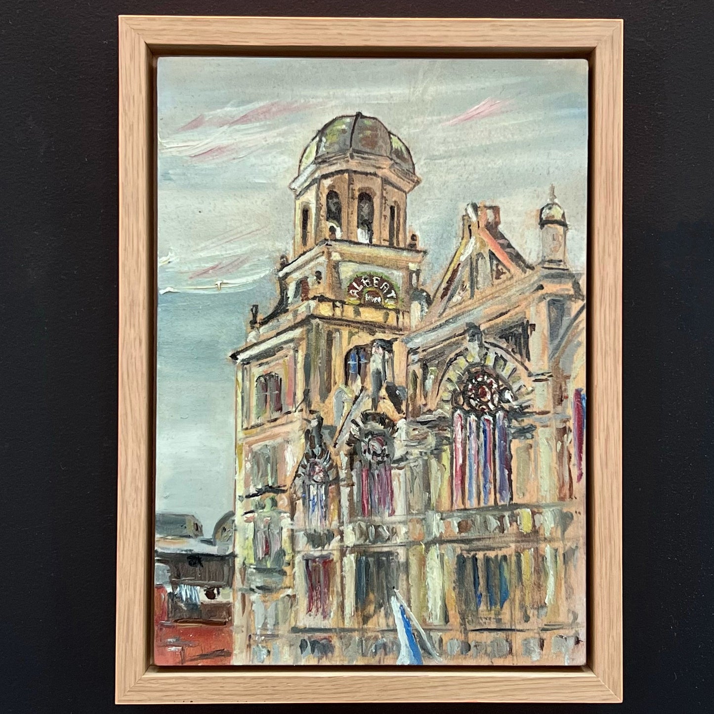 Expressive painting of the Albert Hall in Manchester, highlighting its grand Gothic-style windows and ornate tower, available at HEADS Art Gallery.
