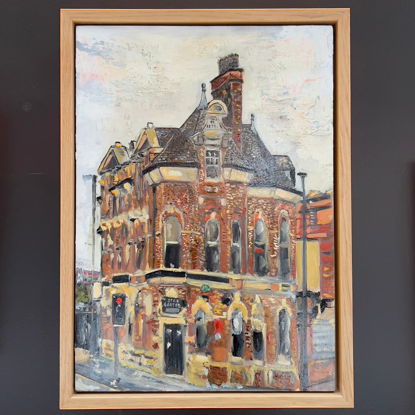 Architectural painting of the historic Star and Garter pub in Manchester, rendered in a warm, textured style, available at HEADS Art Gallery.