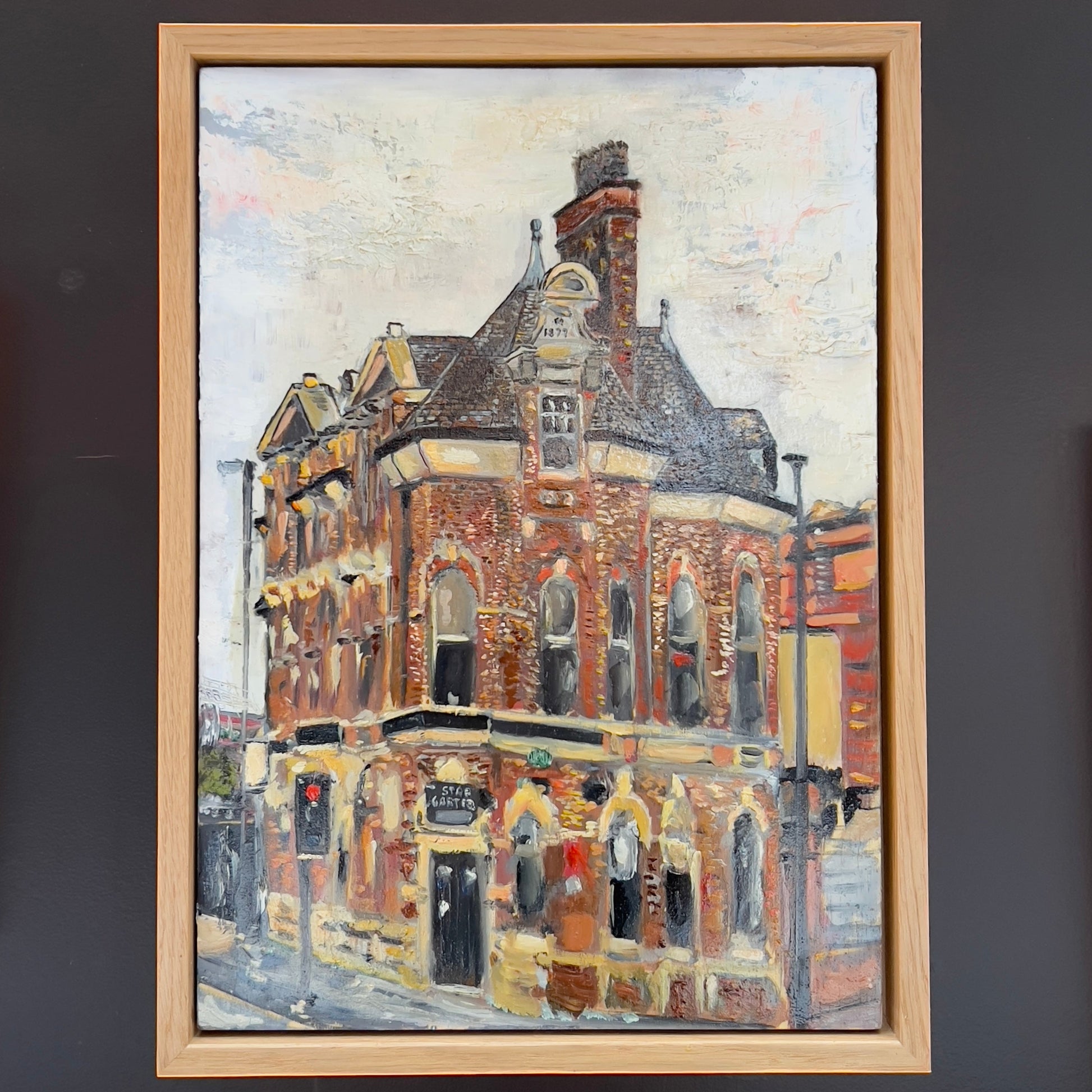 Architectural painting of the historic Star and Garter pub in Manchester, rendered in a warm, textured style, available at HEADS Art Gallery.